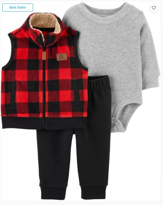 3-Piece Buffalo Check Little Vest Set